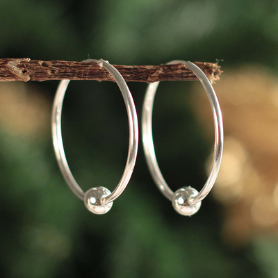 Sterling silver hoop earrings, 'Luminous Orbits' - Artisan Crafted Fine Silver Hoop Earrings from Peru