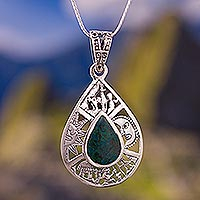 Chrysocolla pendant necklace, 'Sun and Moon' - Chrysocolla Pendant Necklace