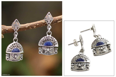 Sodalite dangle earrings, 'Inca Priest' - Sodalite Dangle Earrings