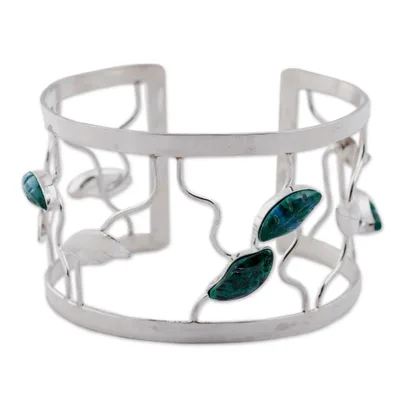 Chrysocolla flower bracelet, 'Petals' - Chrysocolla flower bracelet