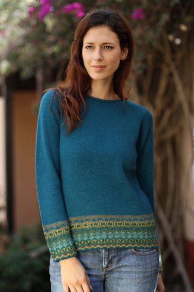 100% alpaca sweater, 'Inca Muse' - Hand Crafted Peruvian Alpaca Wool Sweater