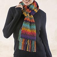 100% alpaca scarf, 'Andean Twilight' - Alpaca Wool Striped Scarf from Peru