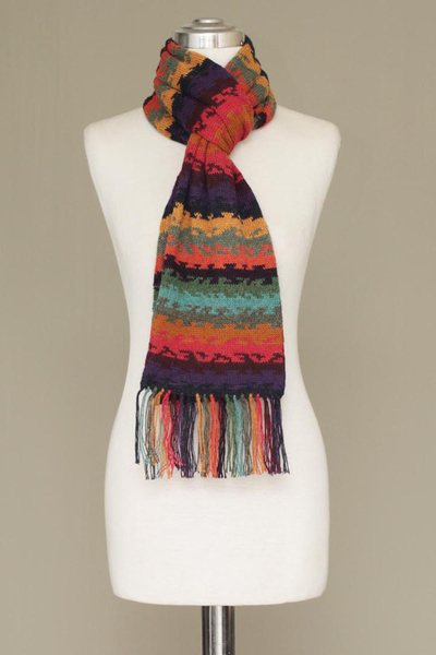 100% alpaca scarf, 'Andean Twilight' - Alpaca Wool Striped Scarf from Peru