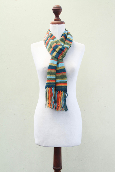 100% alpaca scarf, 'Andean Sunrise' - Collectible Alpaca Wool Striped Scarf