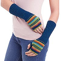 100% alpaca fingerless mitts, 'Andean Sunrise' - 100% alpaca fingerless mitts
