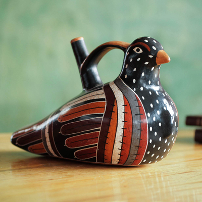 Vasija de cerámica - Recipiente de arte de pájaro de cerámica pintado a mano única