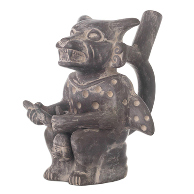 Escultura en cerámica, 'Moche Asesino' - Escultura Arqueológica en Cerámica