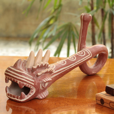 Keramikgefäß 'Moche Dragon' - Sammlerstück - Archäologische Replikat-Drachenskulptur aus Keramik