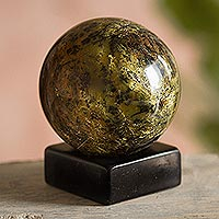 Serpentine sphere, 'Forest Whisper' - Modern Serpentine Gemstone Sculpture