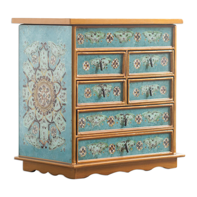 Reverse painted glass jewellery chest, 'Lima Blue' - Reverse Painted Glass jewellery Chest from Peru