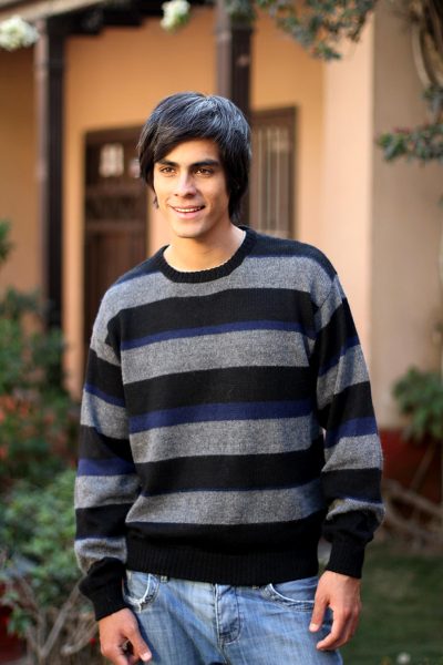 Men's alpaca blend sweater, 'Casual Classic' - Men's Striped Alpaca Wool Sweater