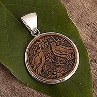 Andean Sterling Silver and Mate Gourd Bird Pendant,'Love and Peace'