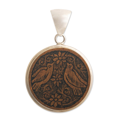 Mate gourd pendant, 'Love and Peace' - Andean Sterling Silver and Mate Gourd Bird Pendant