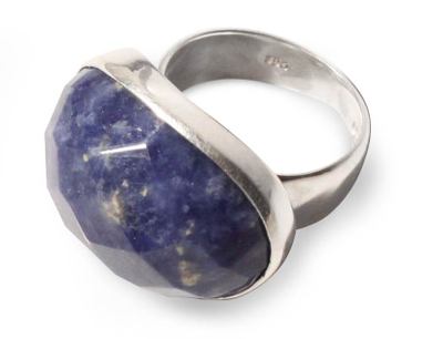 Sodalite solitaire ring, 'Inca Universe' - Unique Sterling Silver and Sodalite Cocktail RIng