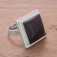 Obsidian cocktail ring, 'Deep Night' - Obsidian cocktail ring