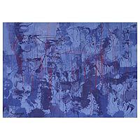 'Reflejo azul' - Pintura abstracta de bellas artes originales de Perú