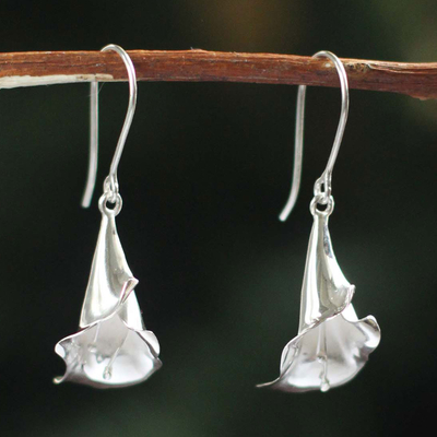 Silver flower earrings, 'Magnificent Calla' - Handmade Fine 950 Silver Flower Earrings