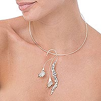 Silver choker, 'Magnificent Calla' - Calla Lily Choker Necklace Handmade Floral Jewelry