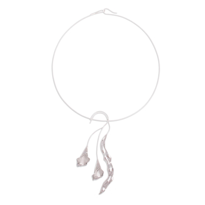 Silbernes Halsband - Calla-Lilien-Halskette, handgefertigter Blumenschmuck