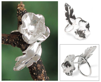 Silver flower ring, Magnificent Leaves
