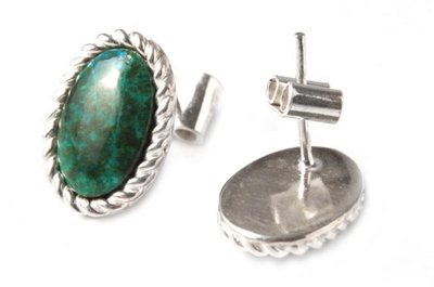 Unique Sterling Silver Chrysocolla Button Earrings