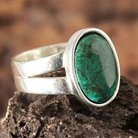 Chrysocolla solitaire ring, 'So Precious' - Handmade Sterling Silver Single Stone Chrysocolla Ring