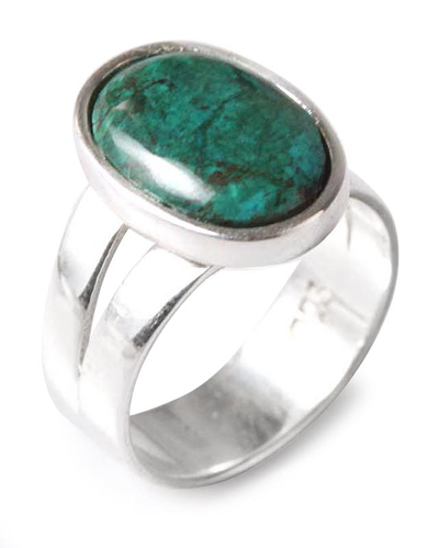 Chrysocolla solitaire ring, 'So Precious' - Handmade Sterling Silver Single Stone Chrysocolla Ring
