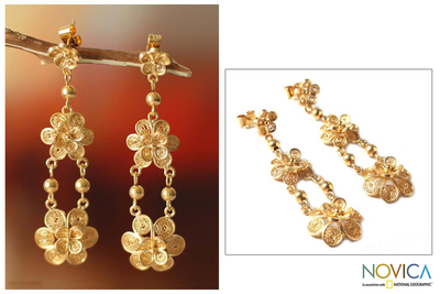 Gold vermeil dangle earrings, Garlands