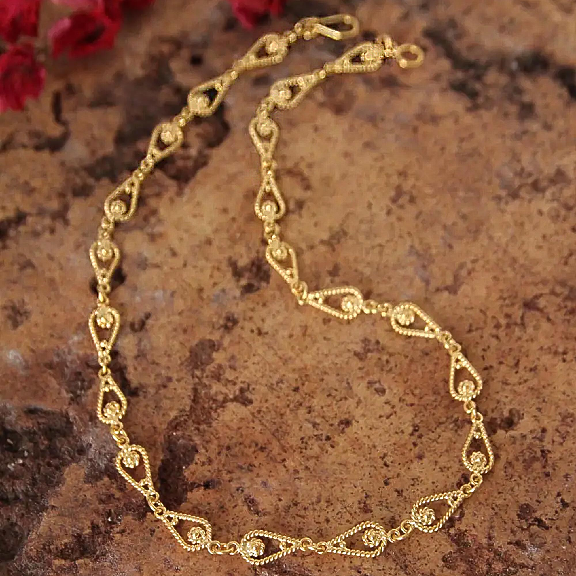 Magnificent Long 21K Gold Necklace Set w/ Bracelet + Ring
