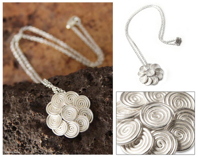 Silver flower necklace, 'Rose of the Wind' - Floral Fine Silver Pendant Necklace