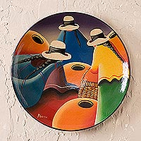 Ceramic plate, 'Women of the Andes' - Hand Painted Decorative Plate
