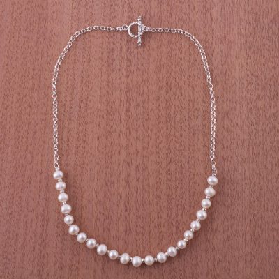 Cultured pearl chain necklace, 'Shimmering Peru' - Pearl chain necklace