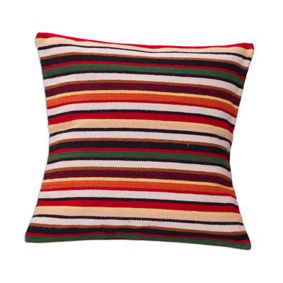Wool cushion cover, 'Parallel Symphony' - Unique Geometric Wool Striped Cushion Cover