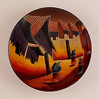 Ceramic plate, 'Village in the Highlands' - Ceramic plate