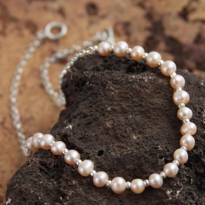 Cultured pearl beaded necklace, 'Dazzling Peru' - Pearl chain necklace