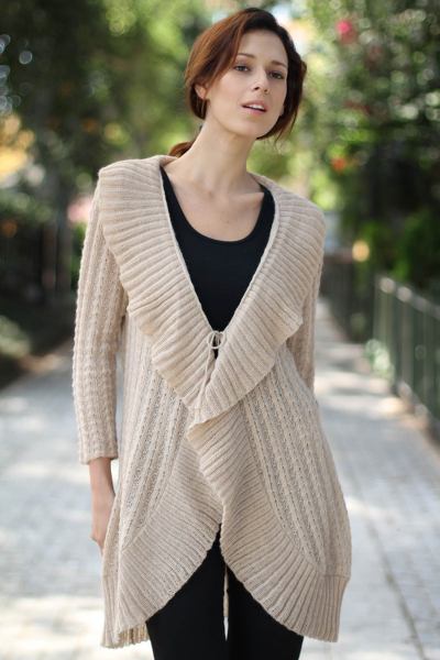 100% alpaca cardigan, 'Arequipa Rose' - Handcrafted Alpaca Wool Cardigan Sweater
