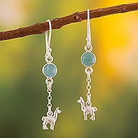 Opal dangle earrings, 'Llama Light' - Sterling Silver Dangle Earrings with Artisan Opal Stones