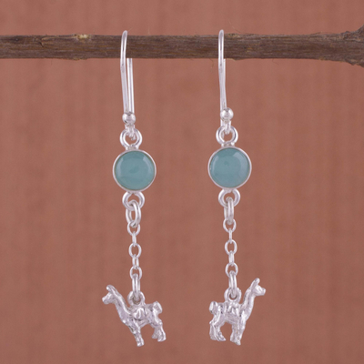 Opal dangle earrings, 'Llama Light' - Artisan Opal and Sterling Silver Dangle Llama Earrings