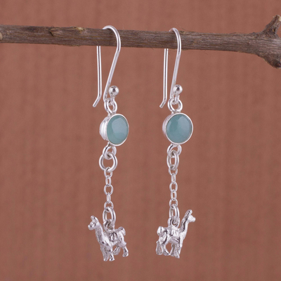 Opal dangle earrings, 'Llama Light' - Artisan Opal and Sterling Silver Dangle Llama Earrings