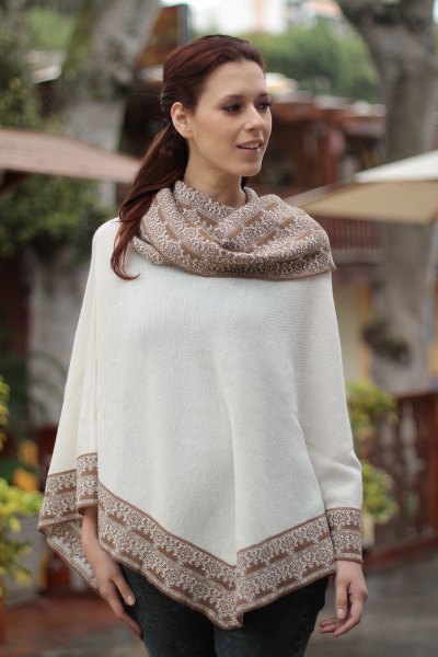 100% alpaca poncho, 'Huarascaran Muse' - 100% Alpaca Poncho with Draped Cowl Collar