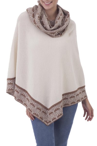 100% alpaca poncho, 'Huarascaran Muse' - 100% Alpaca Poncho with Draped Cowl Collar