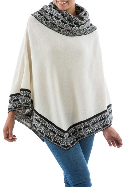 100% alpaca poncho, 'Queen of Huarascaran' - Fair Trade Alpaca Wool Poncho from Peru