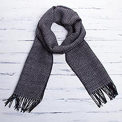 Men's 100% alpaca scarf, 'Huascaran Night' - Men's 100% alpaca scarf