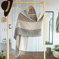 100% alpaca shawl, 'Quiet Atacama' - Unique Fine Alpaca Wool Neutral Color Shawl