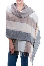 100% alpaca shawl, 'Quiet Atacama' - Unique Fine Alpaca Wool Neutral Color Shawl
