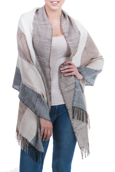 chal 100% alpaca - Mantón único de lana fina de alpaca color neutro
