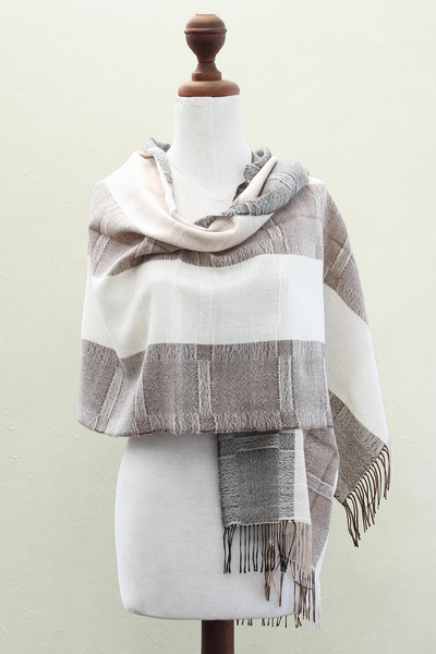 100% alpaca shawl, 'Quiet Atacama' - Unique Fine Alpaca Wool Neutral Color Shawl