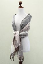 100% alpaca shawl, 'Quiet Atacama' - Unique Fine Alpaca Wool Neutral Color Shawl