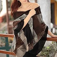 100% alpaca shawl, 'Andean Cocoa' - Pure Alpaca Wool Woman's Shawl from the Andes