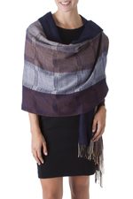 100% alpaca shawl, 'Nazca Night' - Alpaca Wool Hand Woven Shawl